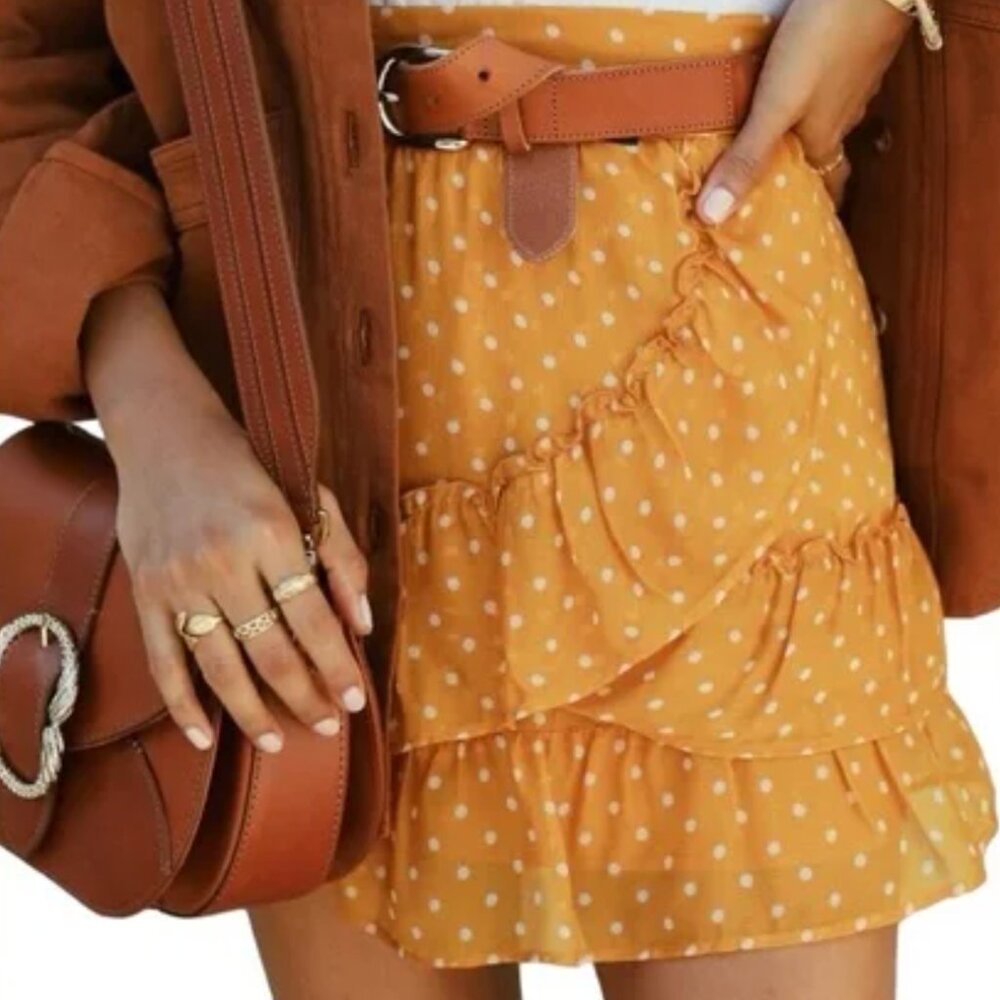 Sezane Orange Polka Dot Mini Skirt